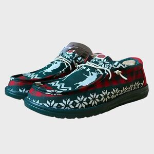 NWB Hey Dude Men's Wally Holiday Cheer Slip-On Shoes 10 Green/Multi Comfy Preppy